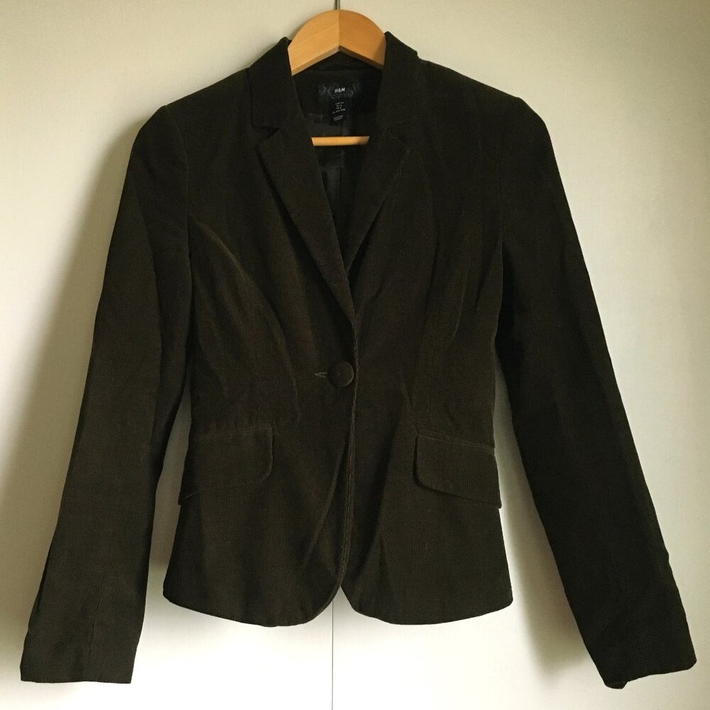 Vintage Y2K Olive Brown Cotton Corduroy Single Button Blazer H&M Size: US 4